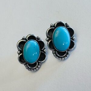 Turquoise and Silver Floral Earrings